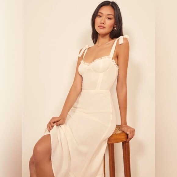 Reformation Dresses & Skirts - NWT Reformation Nikita Midi Dress in White Ivory Tie Straps Bridal | size 6